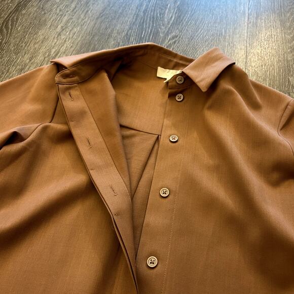 COS Wool Blend A-Line Shirt Dress Rust Brown High-Low Hem Long Sleeve Minimalist - Picture 7 of 16